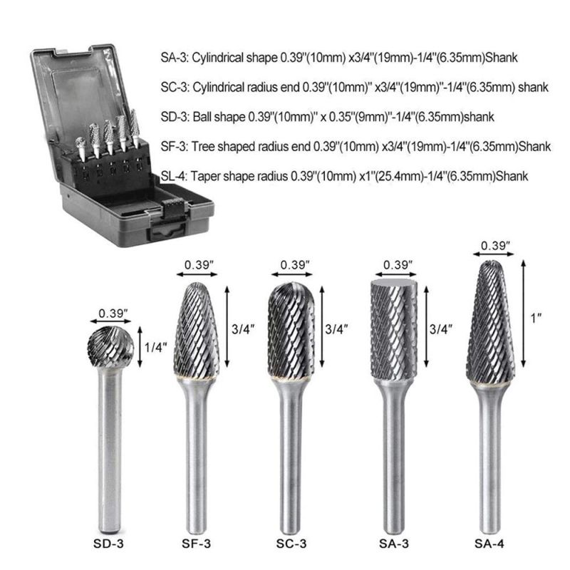 Shank Dia Metal Wood Grinding Engraving Polishing Tungsten Rotary Burr Set