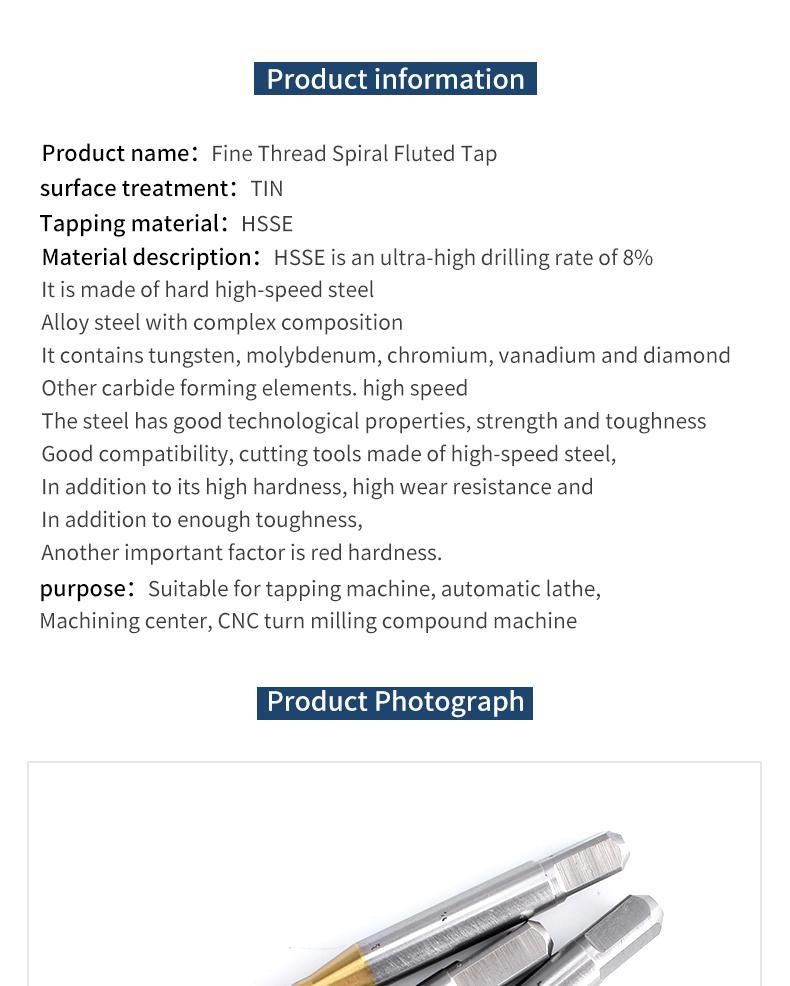 Hsse-M35 JIS with Tin Spiral Fluted Taps Unf Uns 0-90 0-80 1-72 2-64 3-56 4-48 5-44 6-48 6-40 8-40 3/16 10-48 10-36 10-32 12-32 12-28 1/4 Screw Fine Thread Tap