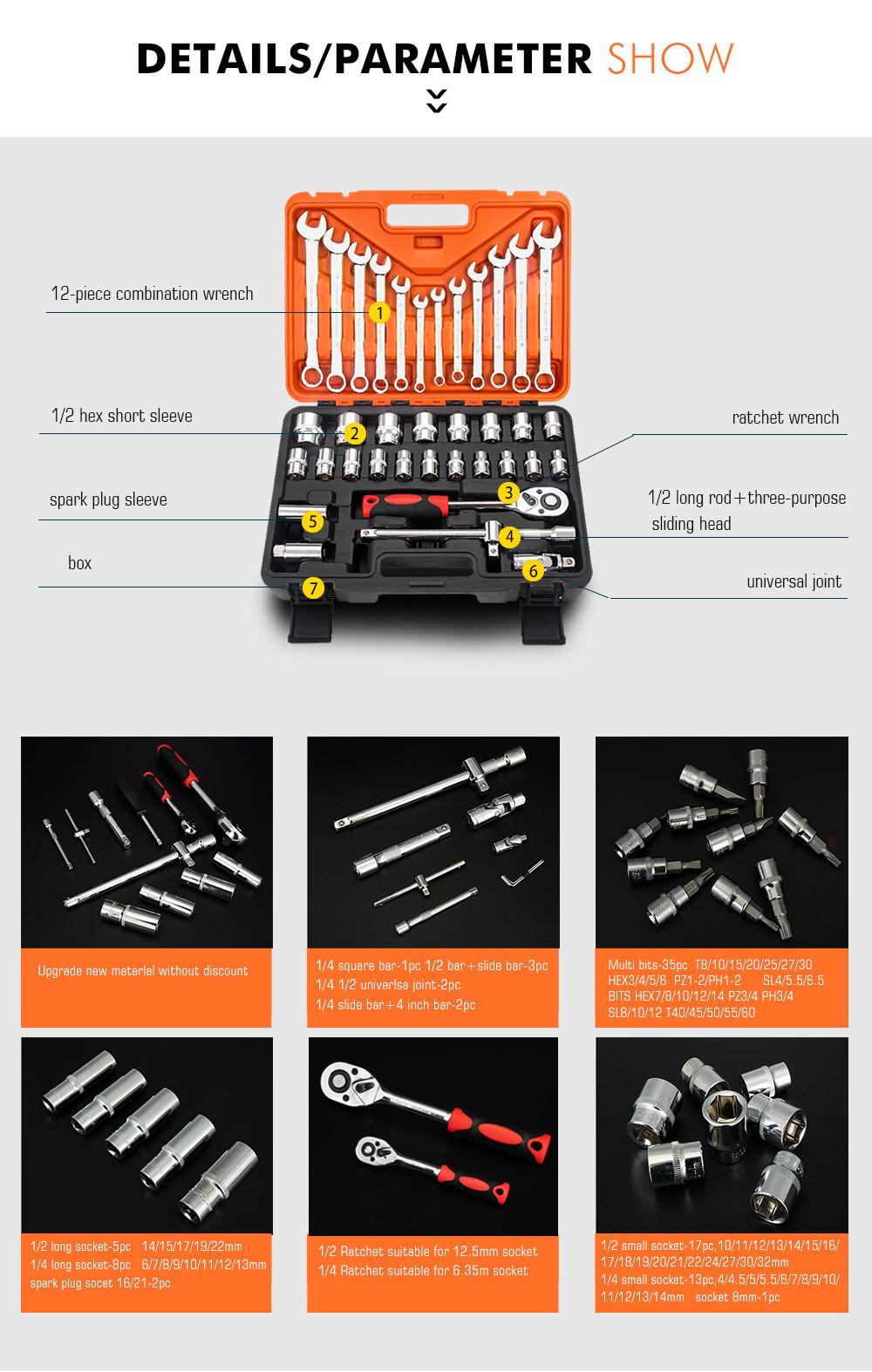 Behappy 37PCS Spanner Set Universal Auto Repair Tools Head Quick-Release Hand Tool