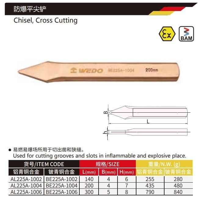 Wedo Beryllium Copper Non-Sparking Flat Cross Cutting Chisel