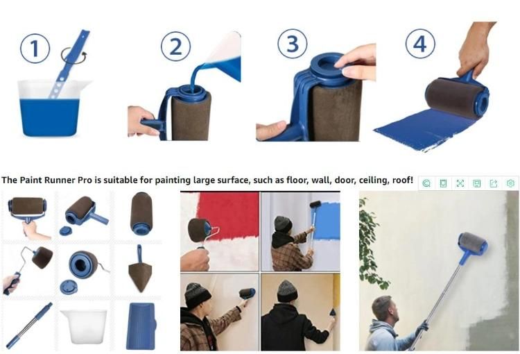 3 Extension Poles, Printing Brush Tray, Handle Flocked Edger Room for Walls and Ceiling