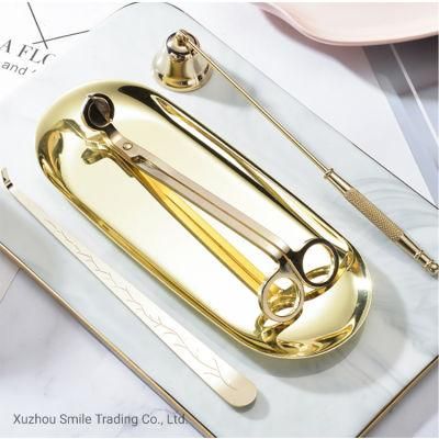 Wholesale Private Label Gold 4 in 1 Candle Care Kit Set Snuffer Wick Dipper Candle Tray Wick Trimmer