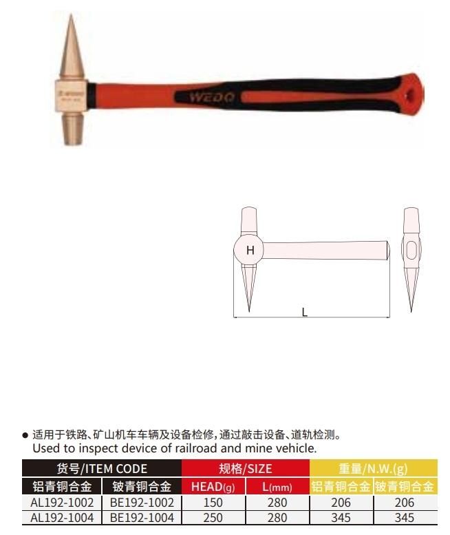 Wedo Manufacturer Beryllium Copper Inspect Testing Hammer