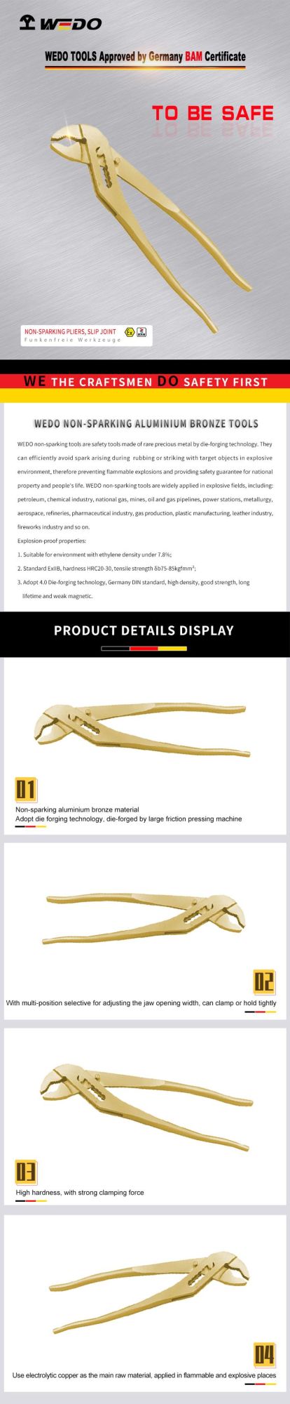 WEDO Pliers, Slip Joint No Spark