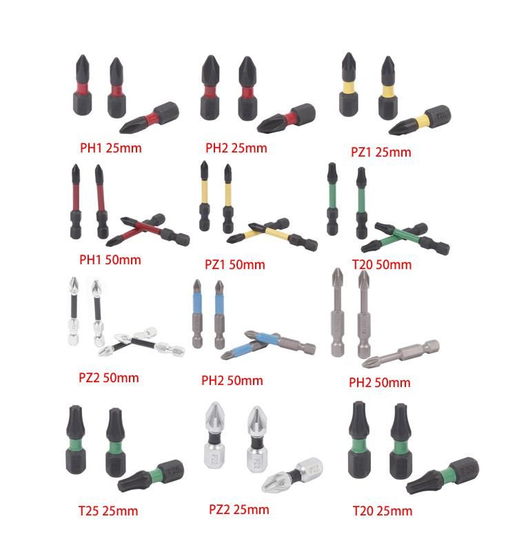 Plastic Box Impact Screwdriver Bit Set with 25mm 50mm Types