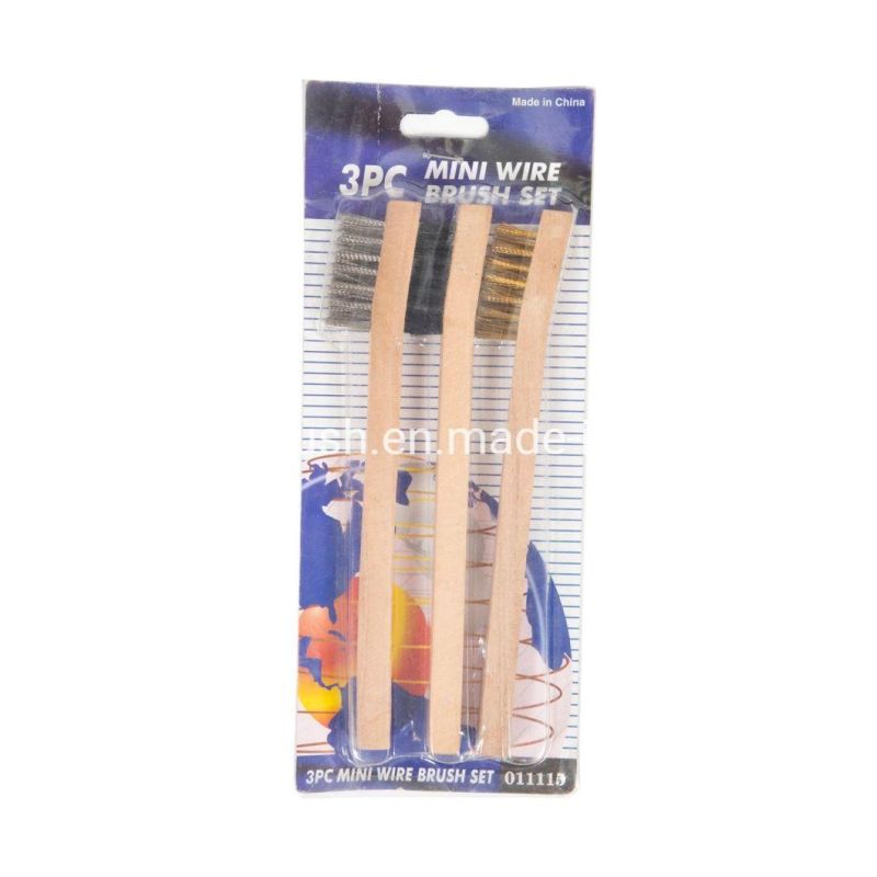 3PCS 7"Mini Wire Brush Set/Mini Wooden Handle Steel Wire Stainless Steel Cleaning or Polishing or Rust Removal Set Brush (YY-500)
