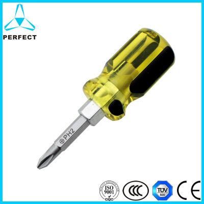 Plastic Handle Cr-V Steel Double Way Stubby Screwdriver