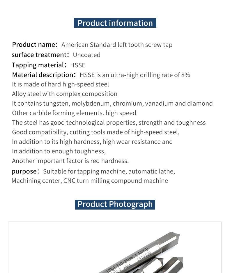 Unc10-24L Hsse-M42 Left Hand Forming Taps Unc Unf 10-24L 10-32L 1/4 5/16 3/8 Machine Screw Thread Tap