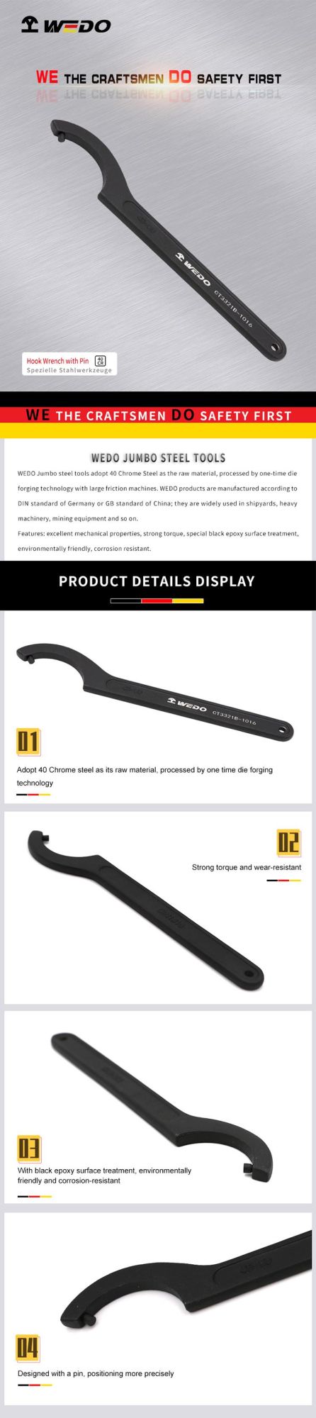 Wedo Popular Special Jumbo Tool Hook Wrench with Pin