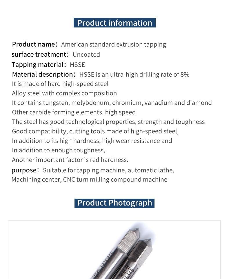 Hsse-M42 JIS Roll Forming Taps Unc 1-64 2-56 3-48 4-40 5-40 6-32 8-32 3/16 10-24 12-24 1/4 5/16 3/8 7/16 1/2 9/16 5/8 Machine Screw Thread Tap