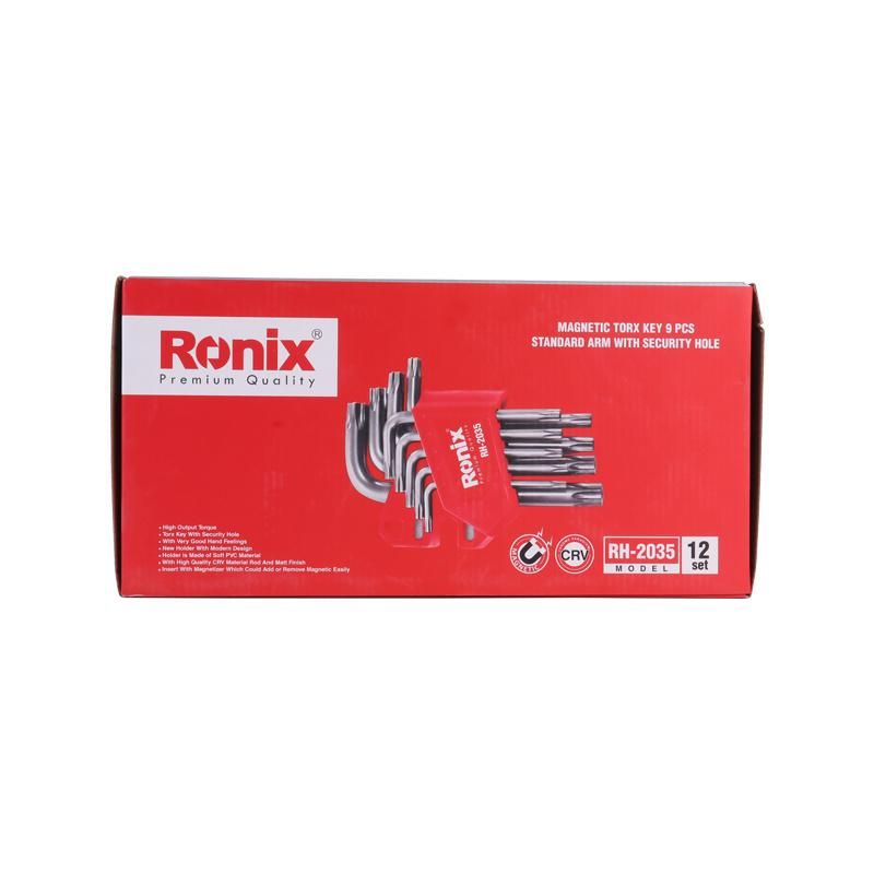 Ronixt10~T50 9PCS CRV Long Hex Allen Wrench Hex Key Magnetic Torx Key