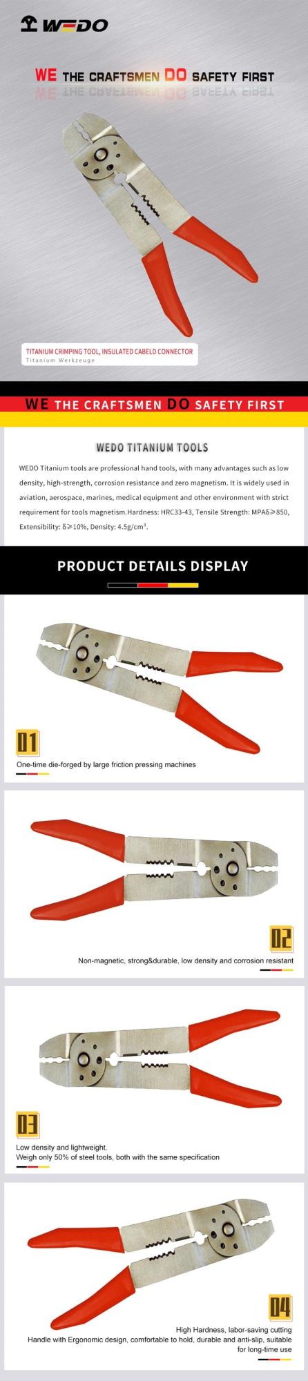 Wedo Professional Insulated Cable Connectors Titanium Crimping Pliers