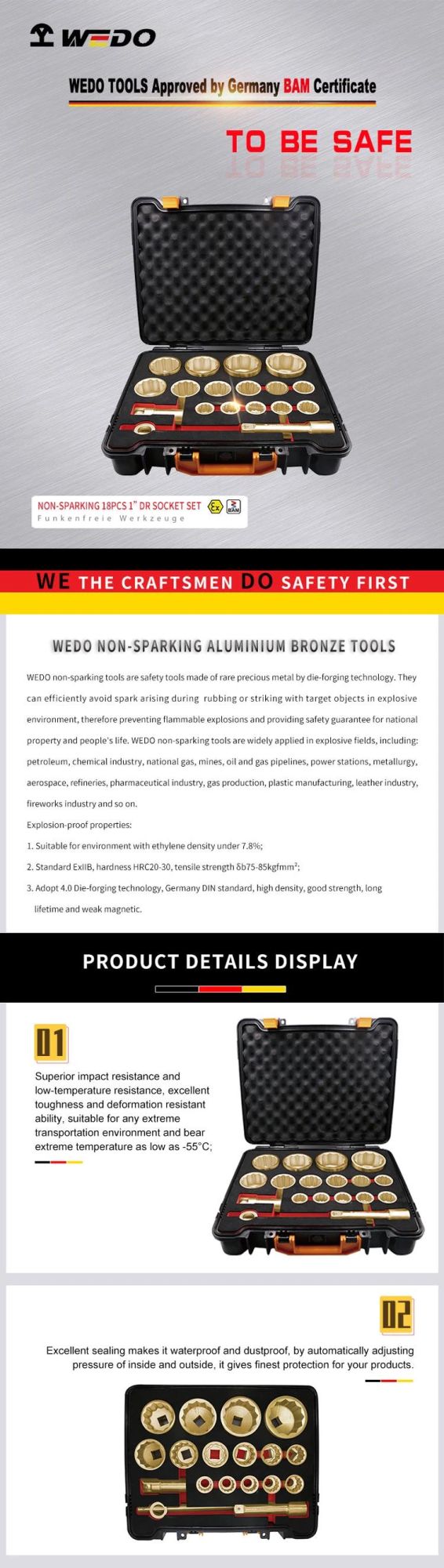 Wedo Professional Aluminium Bronze 1′′ Dr Socket Set-18PCS