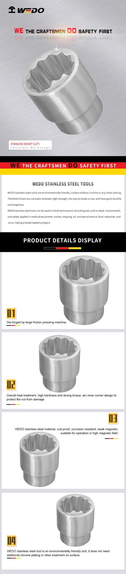 WEDO Stainless Steel Socket 1/2 Drive 304/316/420 Material