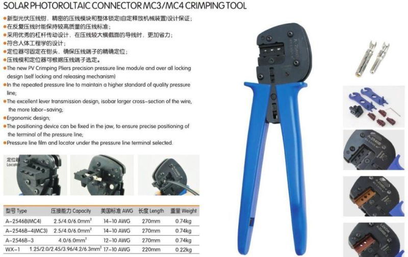 [OEM] Solar Tool Kits Bag Set, Mc 4 Crimping Plier 2.5/4/6mm2, Cable Stripper, Wire Cutter < 35mm2, PV Connector Spanner a-2546b