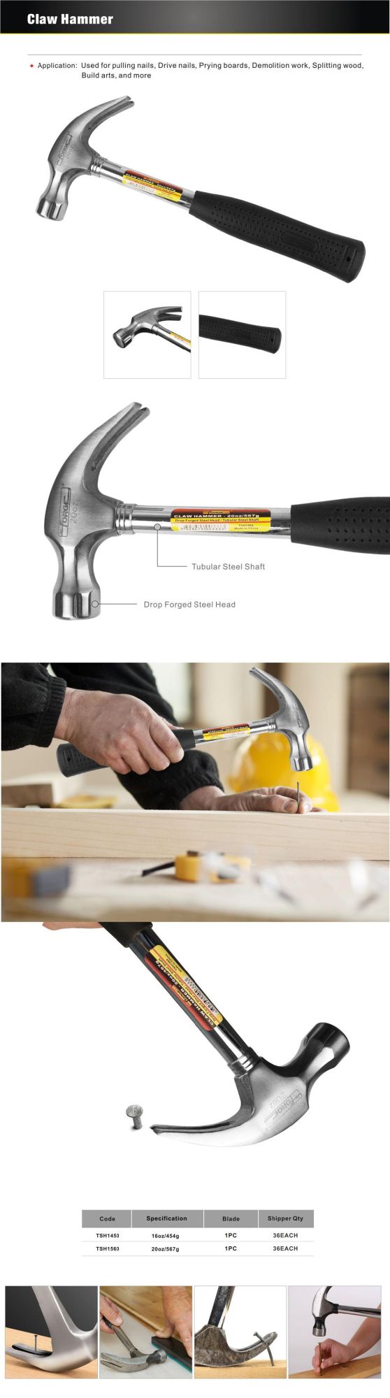 Superior Hand Tools 16oz Nail Hammer Claw Hammer with Tubular Steel Shaft