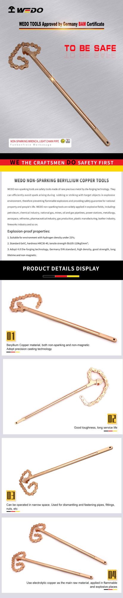 WEDO Non-Sparking Wrench, Light Chain Pipe