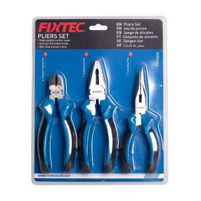 Fixtec 3PCS Pliers Set Chrome-Vanadium Steel 7&prime; &prime; Combination Pliers 6&prime; &prime; Diagonal Long Nose Pliers