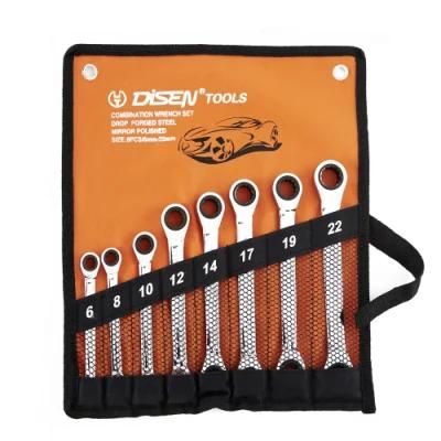 China Factory Ratcheting Combination Wrench Set Doubel End Ratchet Spanner Tool Kit with Roll Bag