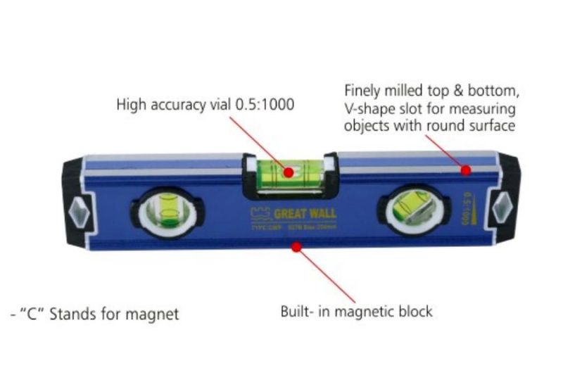 Great Wall High Accuracy 230mm/9′ ′ Aluminium Mini Levels Magnetic Spirit Level