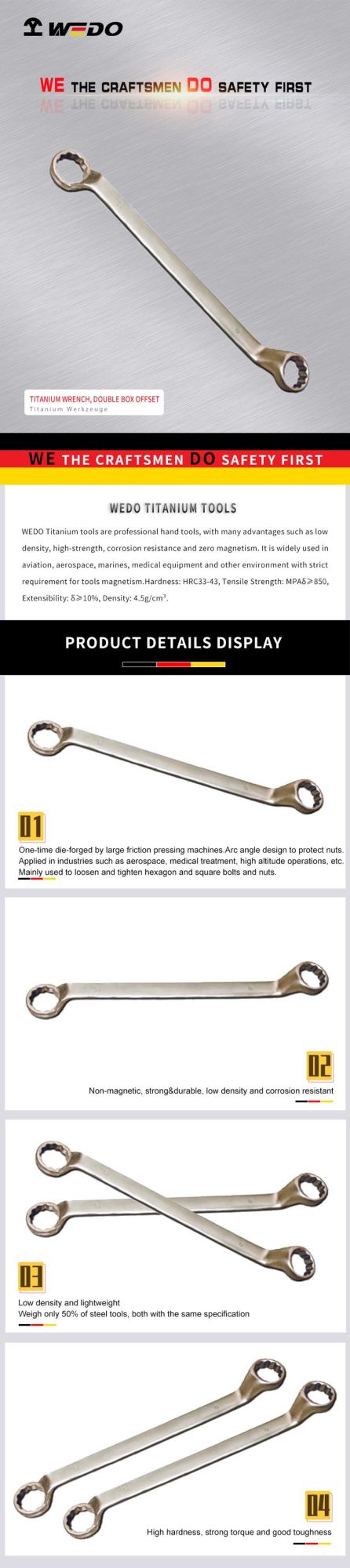 WEDO Titanium Ring Wrench Lightweight Non-Magnetic Corrosion Resistant Double Box Offset Spanner