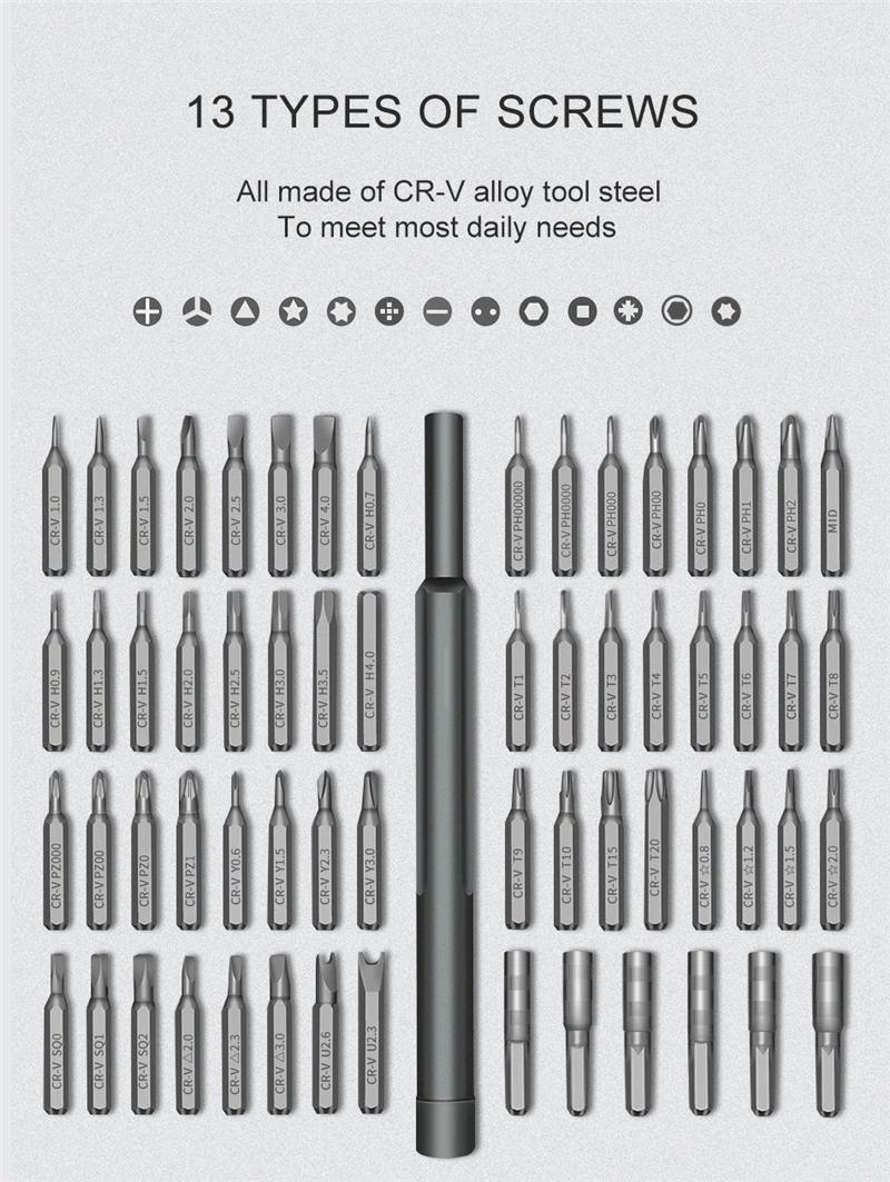 63 in 1 Screwdriver Set Precision Magnetic Screw Driver Bits Torx Hex Bit Handle Mobile Phone Repair Screwdrive Kit Tools