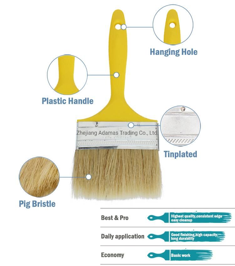 Paint Flat Brush Plastic Handle Pure Pig Bristles