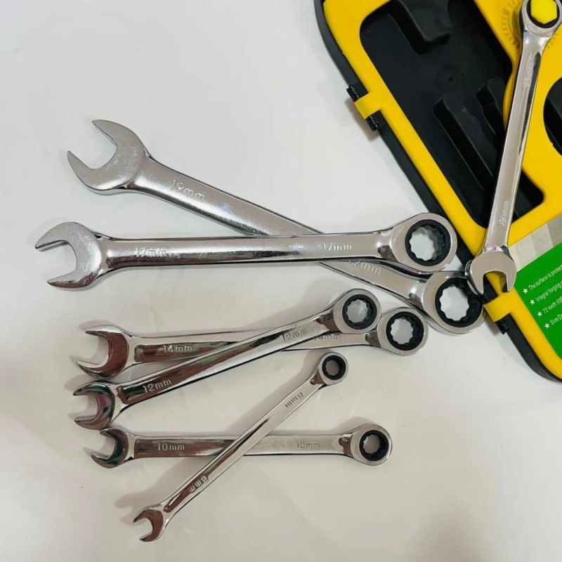 Car Repair Tool CRV Socket Set Durable Ratchet Wrench 7-Piece Combination Spanner Set