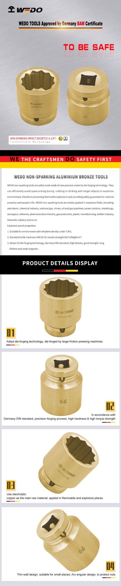 Wedo Popular Professional Aluminium Bronze Non Sparking 1-1/4′ ′ Impact Socket