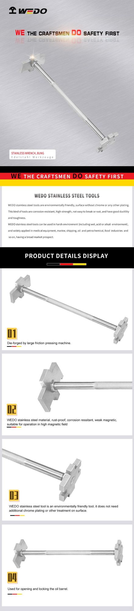 Wedo Stainless Steel SUS304 SUS420 Anti-Corrosion Rust Proof Bung Wrench