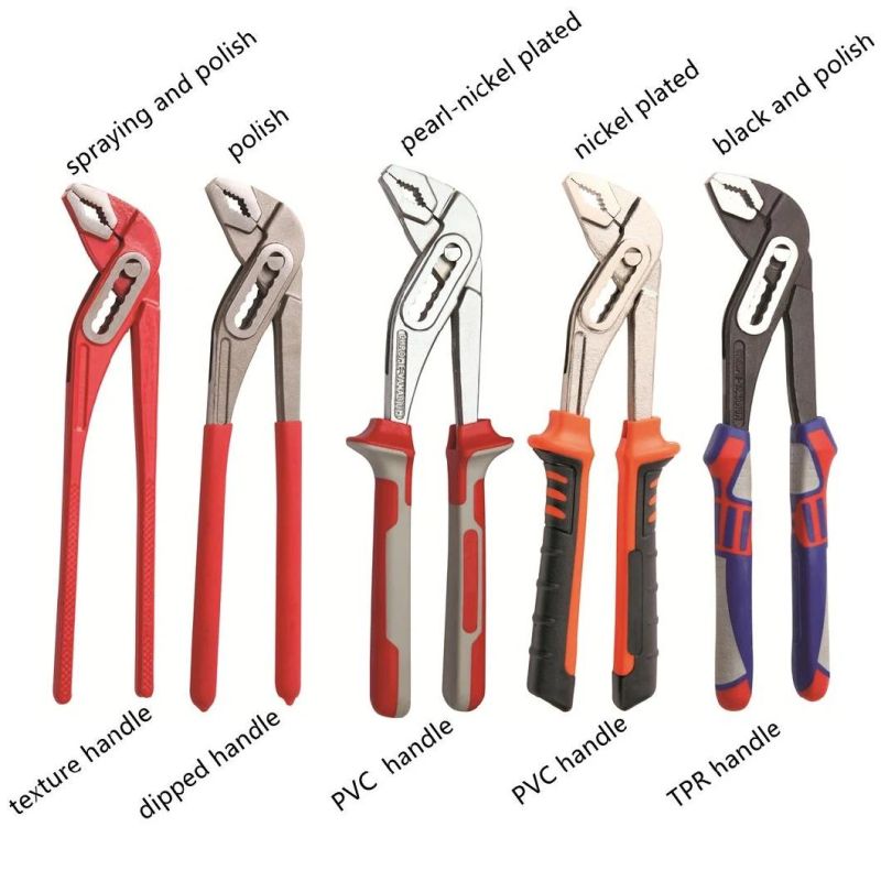 8"10"12", Made of Carbon Steel, CRV, Polish, Black, Chrome, Nicke or Pearl Nickel Plated, PVC or Dipped Handle, Pliers, Water Pump Pliers, Groove Joint Pliers