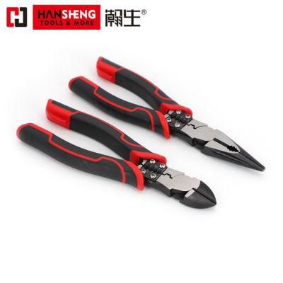 Pliers, Made of Carbon Steel, Pearl-Nickel Plated, Nickel Plated PVC Handles, Cr-V, Round Nose Pliers, Diagonal Cutting, 160mm, 180mm, 200mm