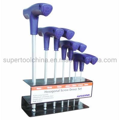 7PC Cr-V T-Handle Hex Wrench Set with Steel Stand