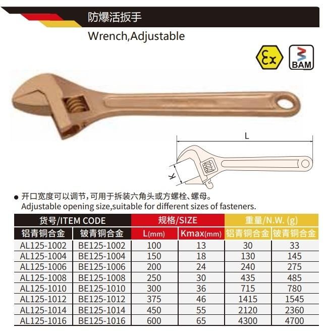 Wedo Manufacture Non-Sparking Explosion-Proof Adjustable Wrench