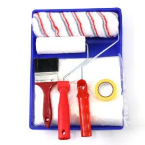 Gray and Red Stripes Roller Red Plastic Handle Paint Roller Brush Set