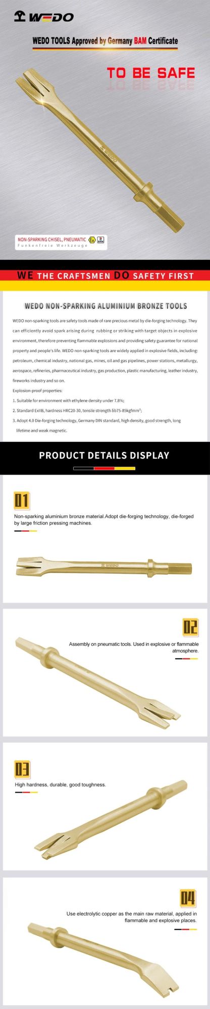 Wedo Aluminium Bronze Alloy Non Sparking Pneumatic Chisel