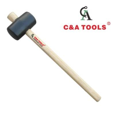 Self-Locking Black Rubber Mallet Hammer with Wooden Handle