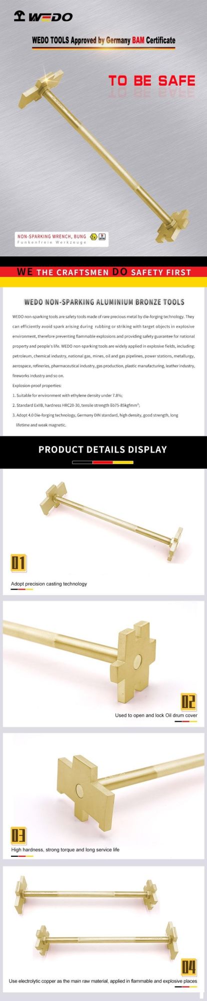WEDO 14" Aluminium Bronze Non-Sparking Bung Wrench Spark-Free Safety Spanner