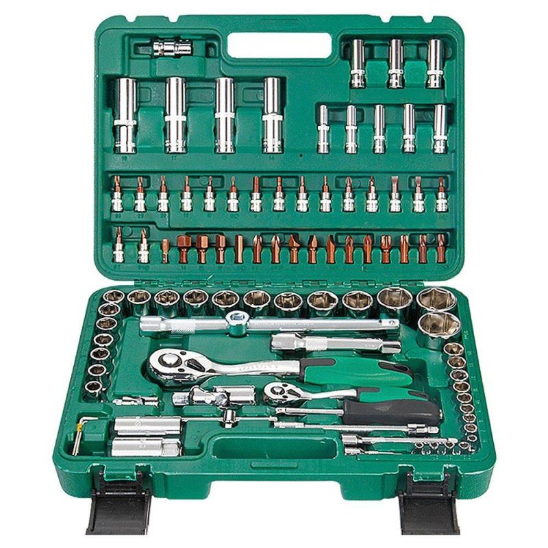 Factory Supply 82PC Repair Socket 72 Tooth Ratchet Wrench Auto Repair Set Green Box Set Auto Hardware Tools