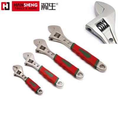 Professional Hand Tools, Made of CRV, High Carbon Steel, Nickel Plated, Double-Color PVC Handle, Adjustable Wrench