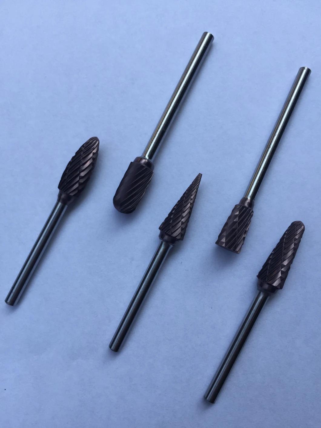 Full line of carbide burrs with machine ground cutting flutes