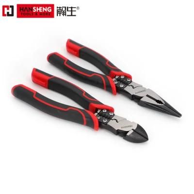 6&quot;, 7&quot;, 180mm Combination Pliers, Made of Carbon Steel, Pearl-Nickel Plated, Nickel Plated PVC Handles, Cr-V, Long Nose Pliers, Diagonal Cutting