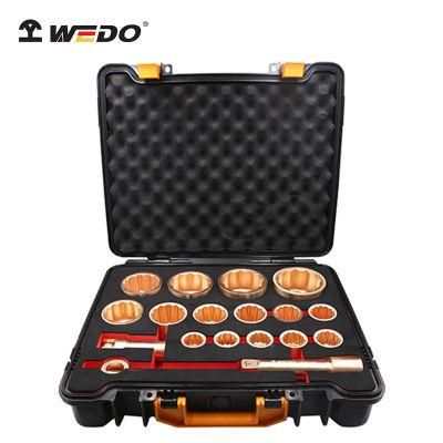 WEDO 18PCS Non-Sparking Beryllium Copper 1&quot;Dr Socket Set Spark-Free Safety Socket Tools Case