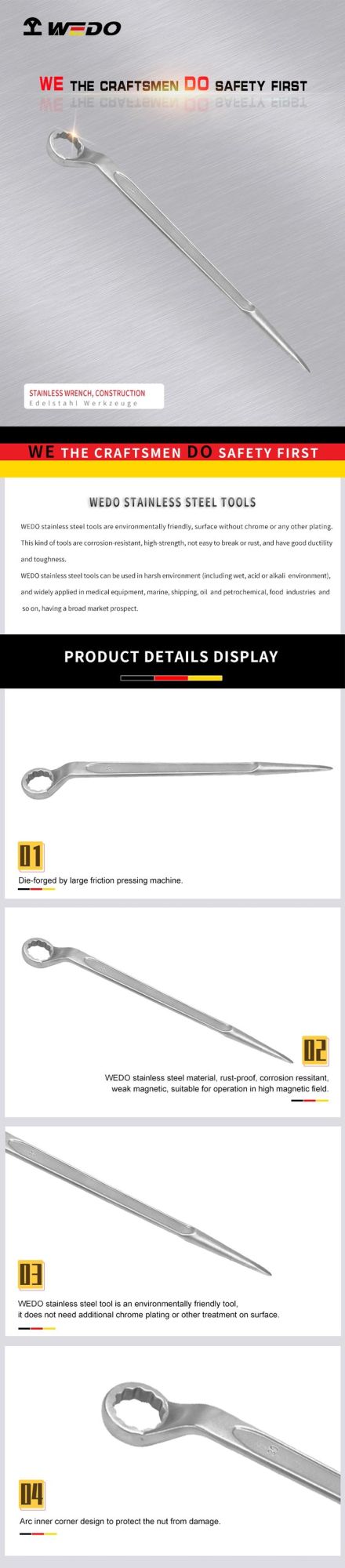WEDO Stainless Wrench, Construction Offset Type with Pin