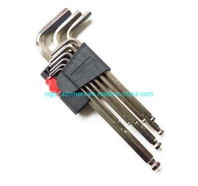 Cr-V L Shaped Hex Allen Key with Flat Point &amp; Ball Point Hex Key Set for Furniture