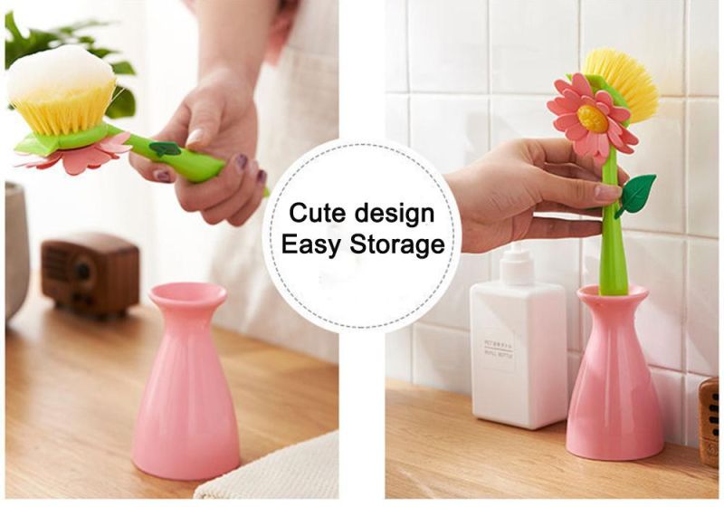 Multifunctional Flower Cleaning Brush Kitchen Plastic Cleaning Tool Dishwashing Brush Bottle Brush Pot Brush with Base