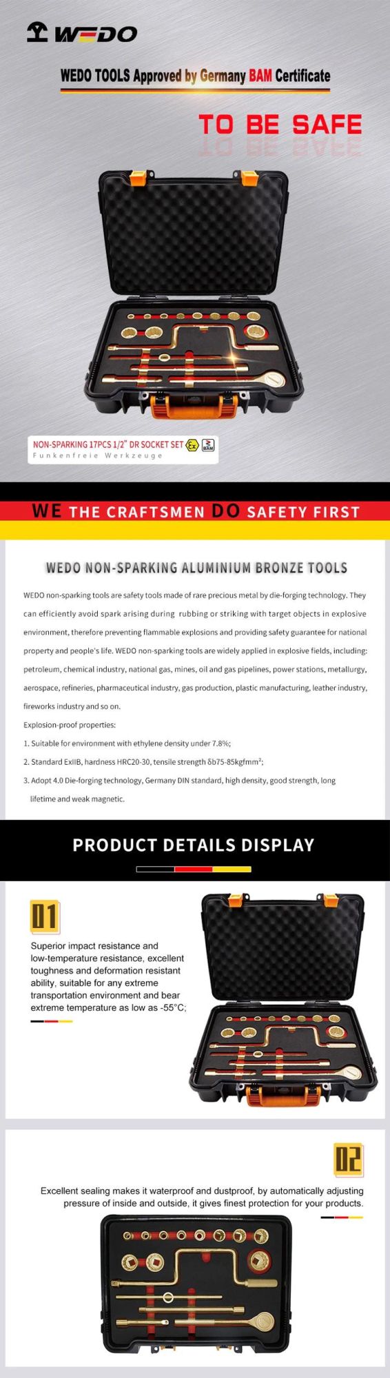Wedo Aluminium Bronze Alloy 1/2′′ Dr Socket Set-17PCS