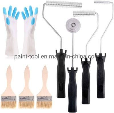 4PCS Fiberglass Roller Tools and 1PCS Detail Brushes with 1 Pair Glove Kit, Fiberglass Bubble Paddle Tool Laminating Paint Roller Kit