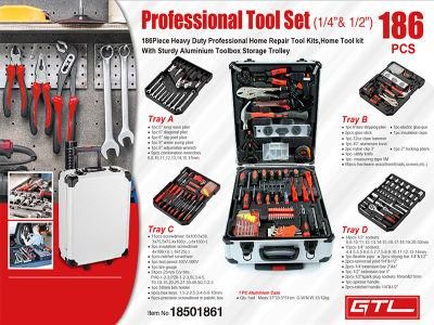 Power Tool Kit Repair Tool Sets 186PCS Hand Tools Set with Aluminium Case (18501861)