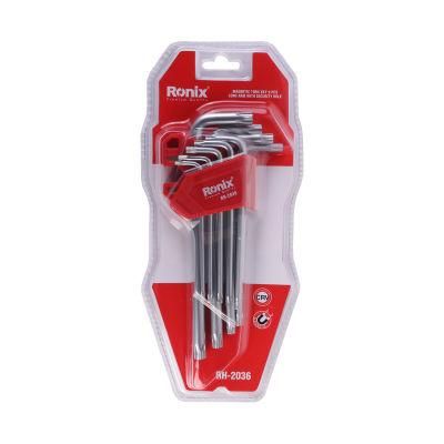 Ronix Model Rh-2036 CRV Material 9PCS Long Arm with Security Hole Magnetic Torx Key